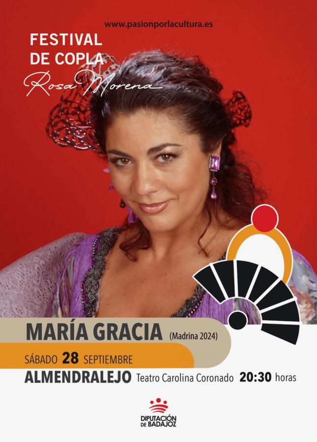 El festival de copla llega a Almendralejo este sábado con el concierto de María Gracia