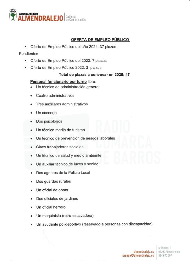 El Ayuntamiento convocará este año 47 plazas de la Oferta de Empleo Público