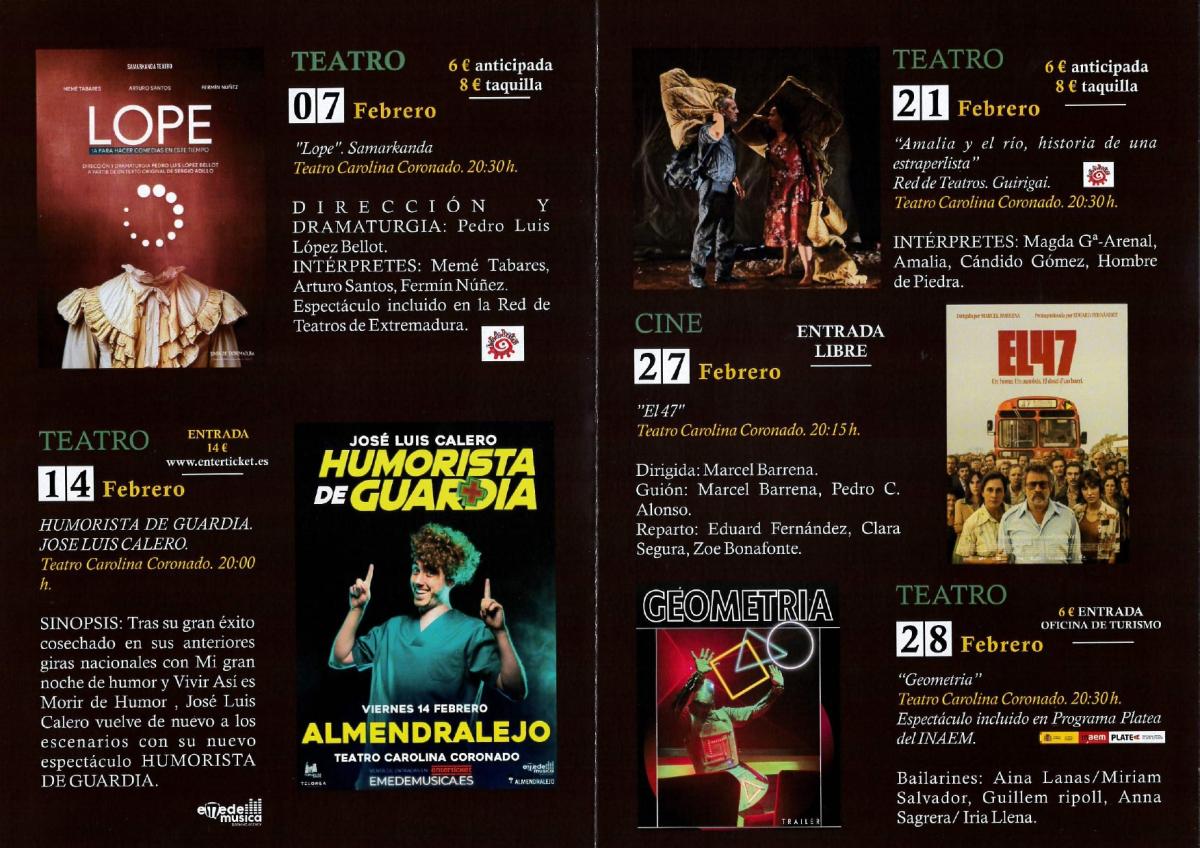 Teatro, monólogos y cine completan la programación cultural en febrero