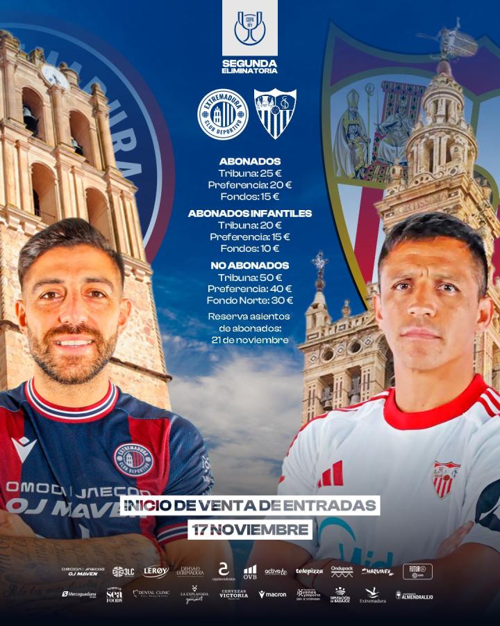 El Extremadura inicia el lunes la venta de entradas para el partido ante el Sevilla