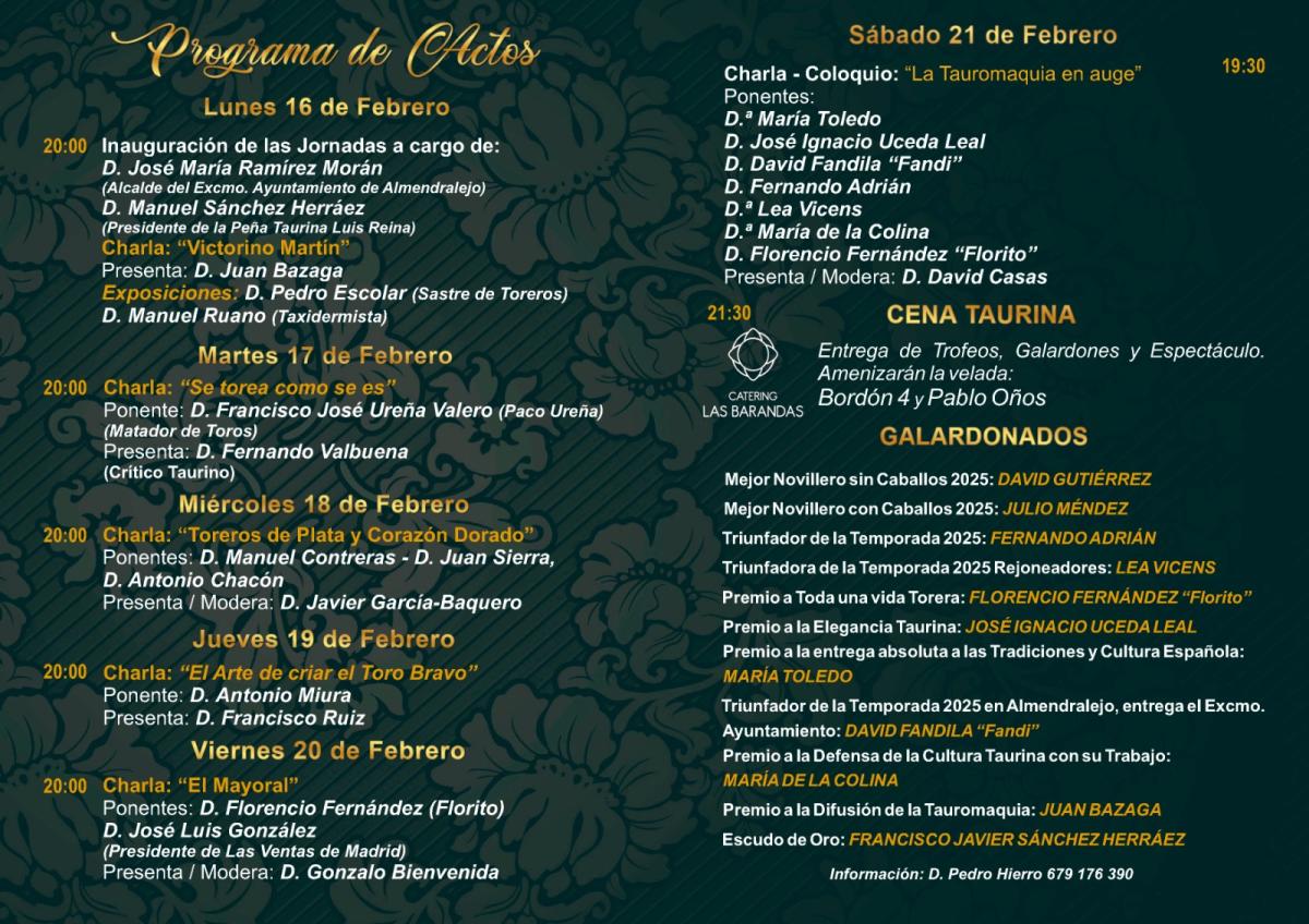 La Peña Taurina Luis Reina celebra la XX edición de las Jornadas Culturales Taurinas Extremeñas