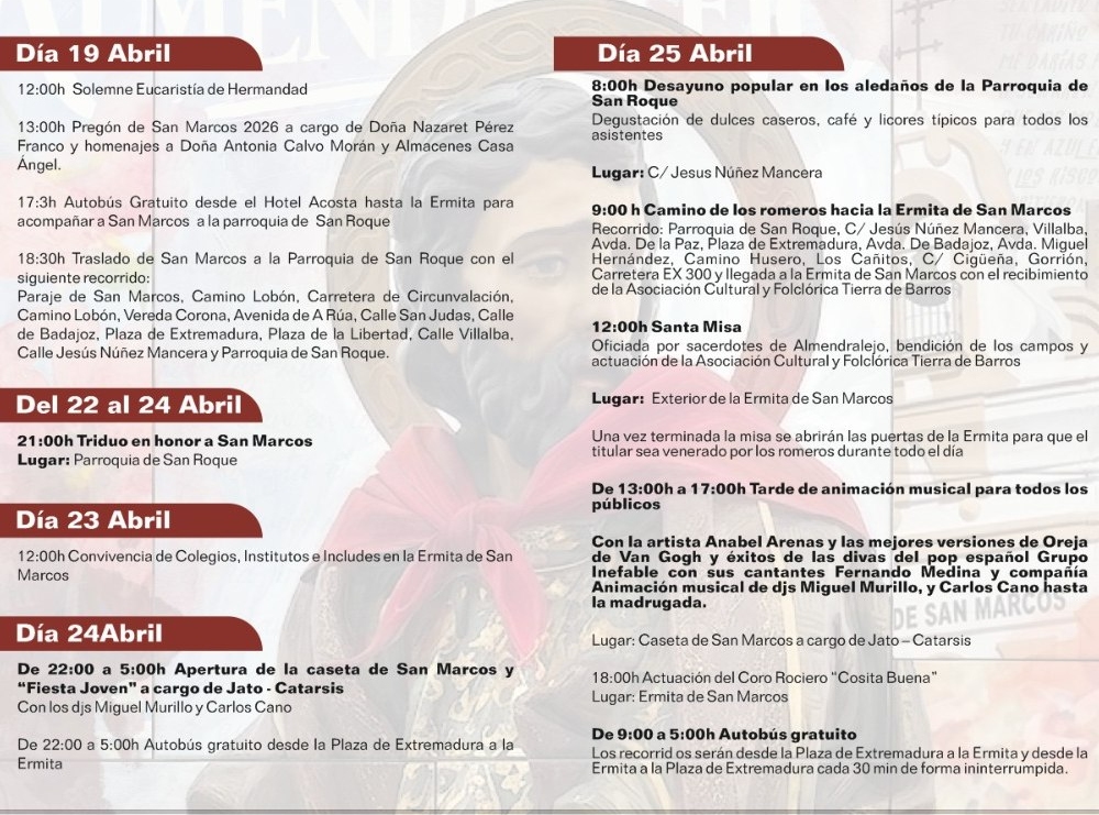 51 carrozas acompañarán a San Marcos durante el traslado del Santo a su ermita