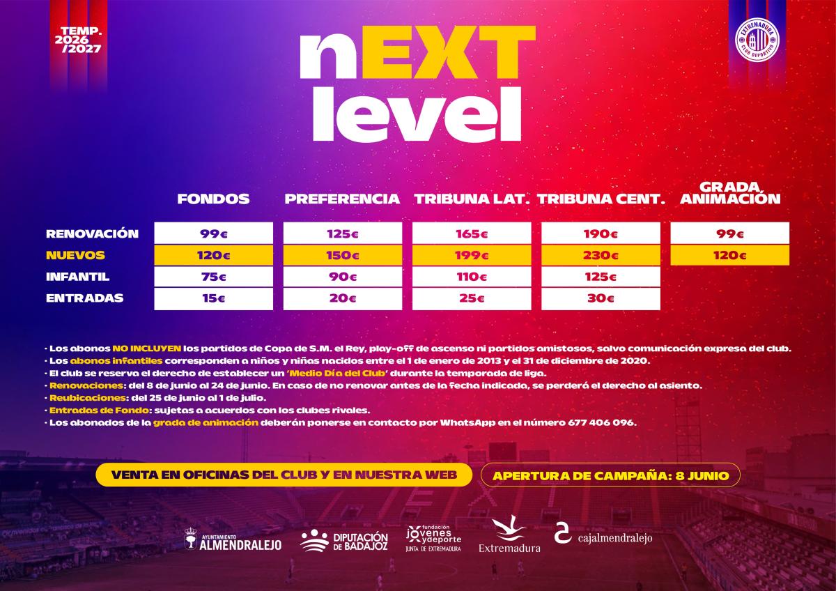 Los abonos para la próxima temporada del Extremadura se pondrán a la venta el lunes