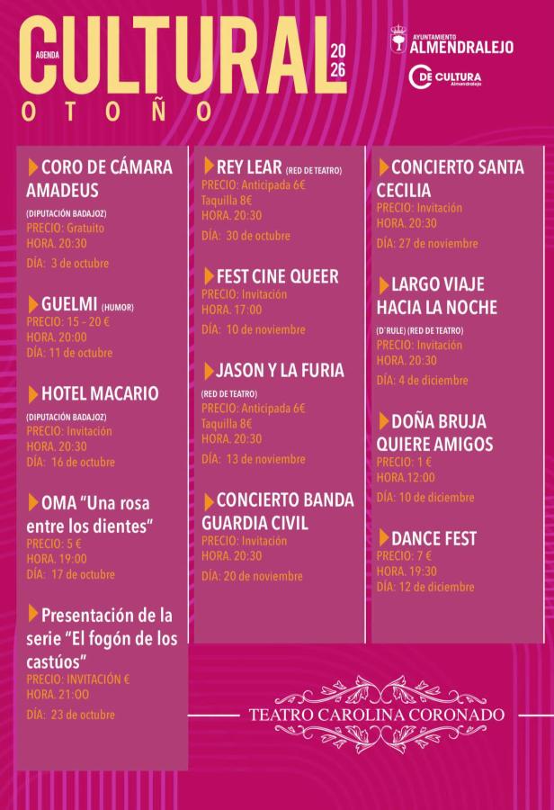 La programación del Carolina Coronado incluye teatro y música los próximos meses