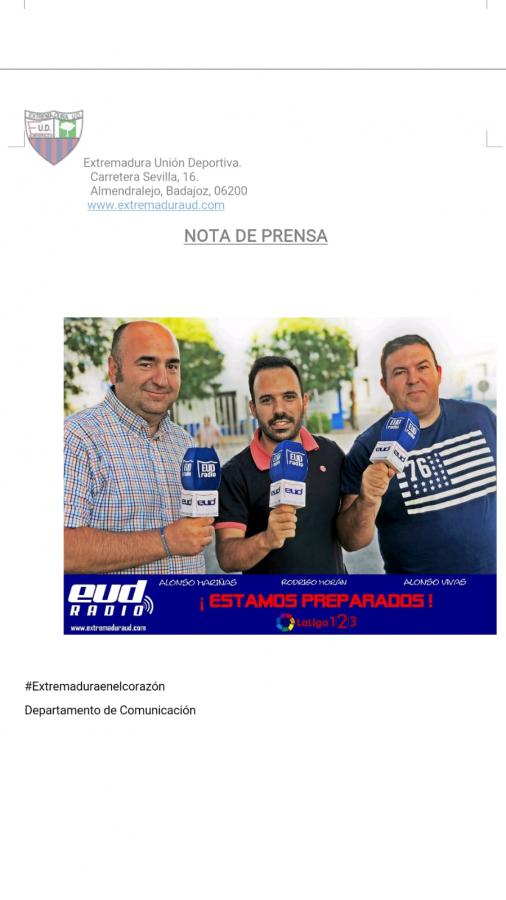 Hoy día 14 de agosto nace “EUD Radio” la emisora de radio por Internet del Extremadura Unión Deportiva