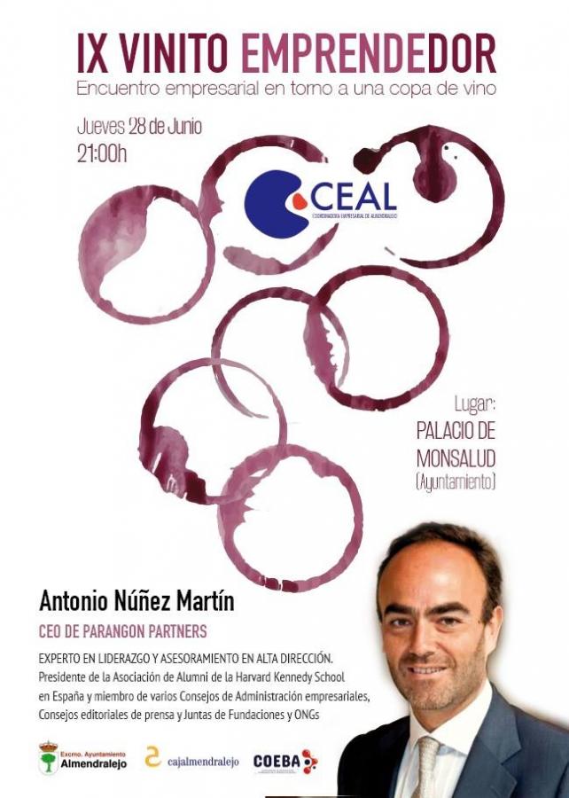 Antonio Núñez Martín será el invitado en el IX Vinito Emprendedor organizado por la Coordinadora de Empresarios de Almendralejo