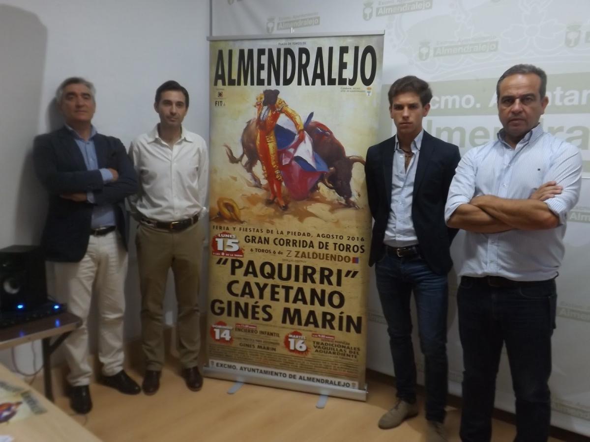 Paquirri, Cayetano y Ginés Marín torearán en Almendralejo el 15 de agosto