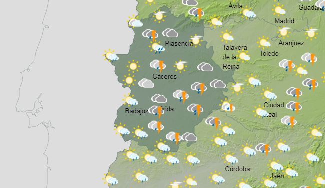 Extremadura permanecerá mañana en alerta amarilla por lluvias y tormentas