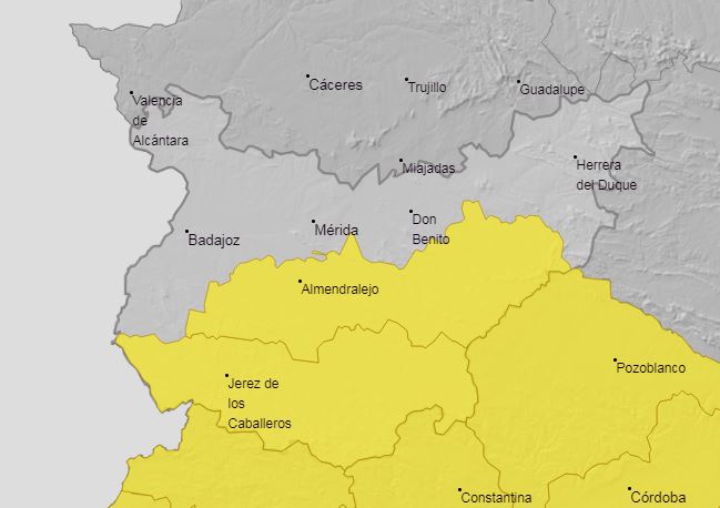 El 112 activa la alerta amarilla por tormentas en Tierra de Barros