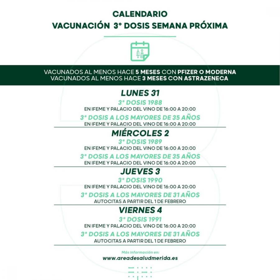 Las terceras dosis avanzan hasta los nacidos en 1991 la próxima semana